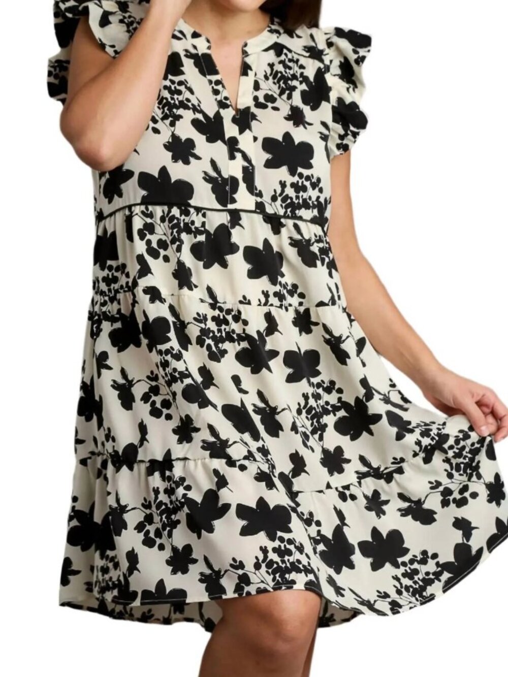 Umgee Floral Flutter Sleeve Tiered Dress (Small) - Picture 4 of 4